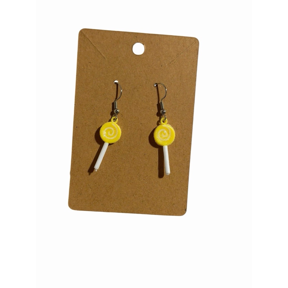Handmade Yellow Lollipop Drop Earrings Novelty Candy Y2K Kitschy Jewelry